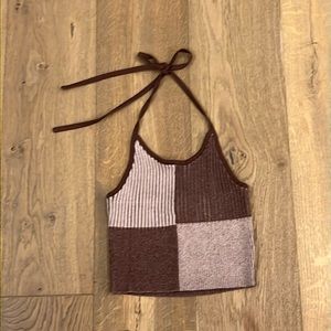 Brown/Cream Colorblock Womens Cropped Tank Top Like New